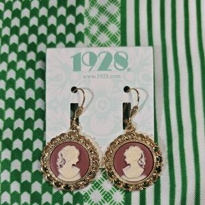 1928 Gold and Faux Carnelian Cameo Earrings